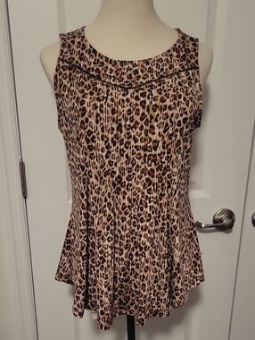 Ava & Grace Leopard Print Sleeveless Tank Top in Beige and Brown Size PS